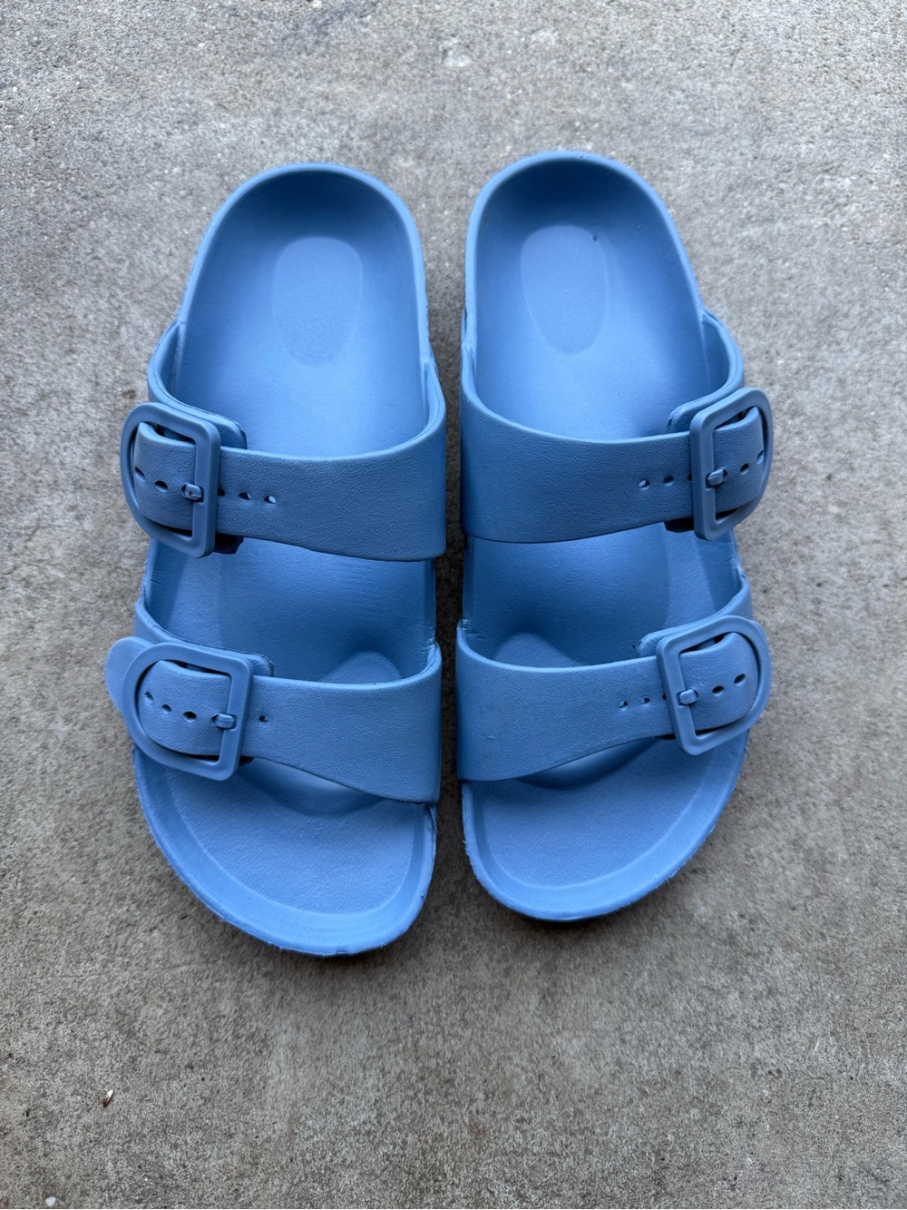 Blue Double-Buckle Slide Sandals